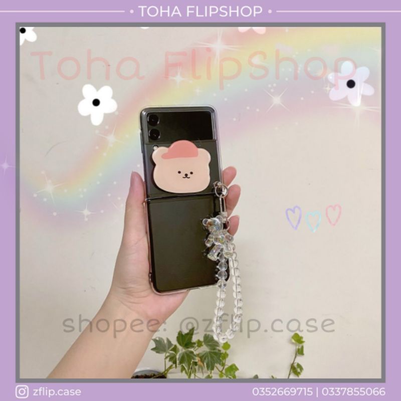 [HÀNGSẴN] Ốp Samsung Z Flip 3 / Z Flip 4 trong suốt kèm popsocket, dây móc gấu cute/ Z Flip3 / ZFlip3 / Z Flip4/ ZFlip4