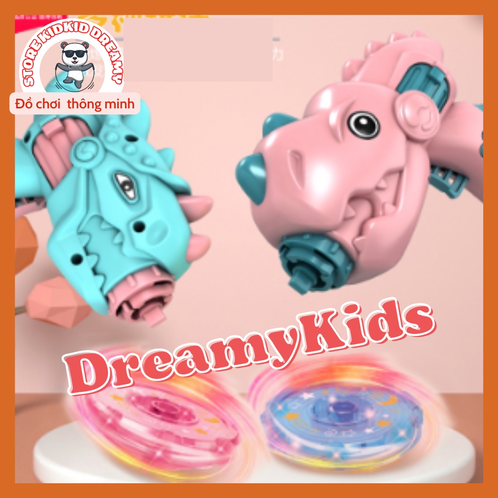 Đồ chơi máy bắn chong chóng, sung bắn con quay khủng long phát sáng chơi cực dễ, mua là mê.