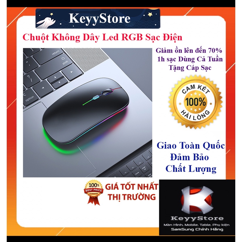 ❤️KeyyStore❤️ Chuột không dây có đèn RGB 2.4GHz 1600DPI Chuột sạc điện không dây Led RGB tự đổi màu giảm ồn