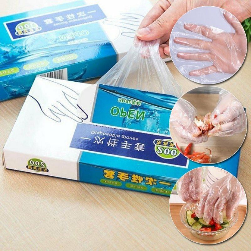 Hộp 100, 200 bao tay nilon dùng 1 lần tiện lợi