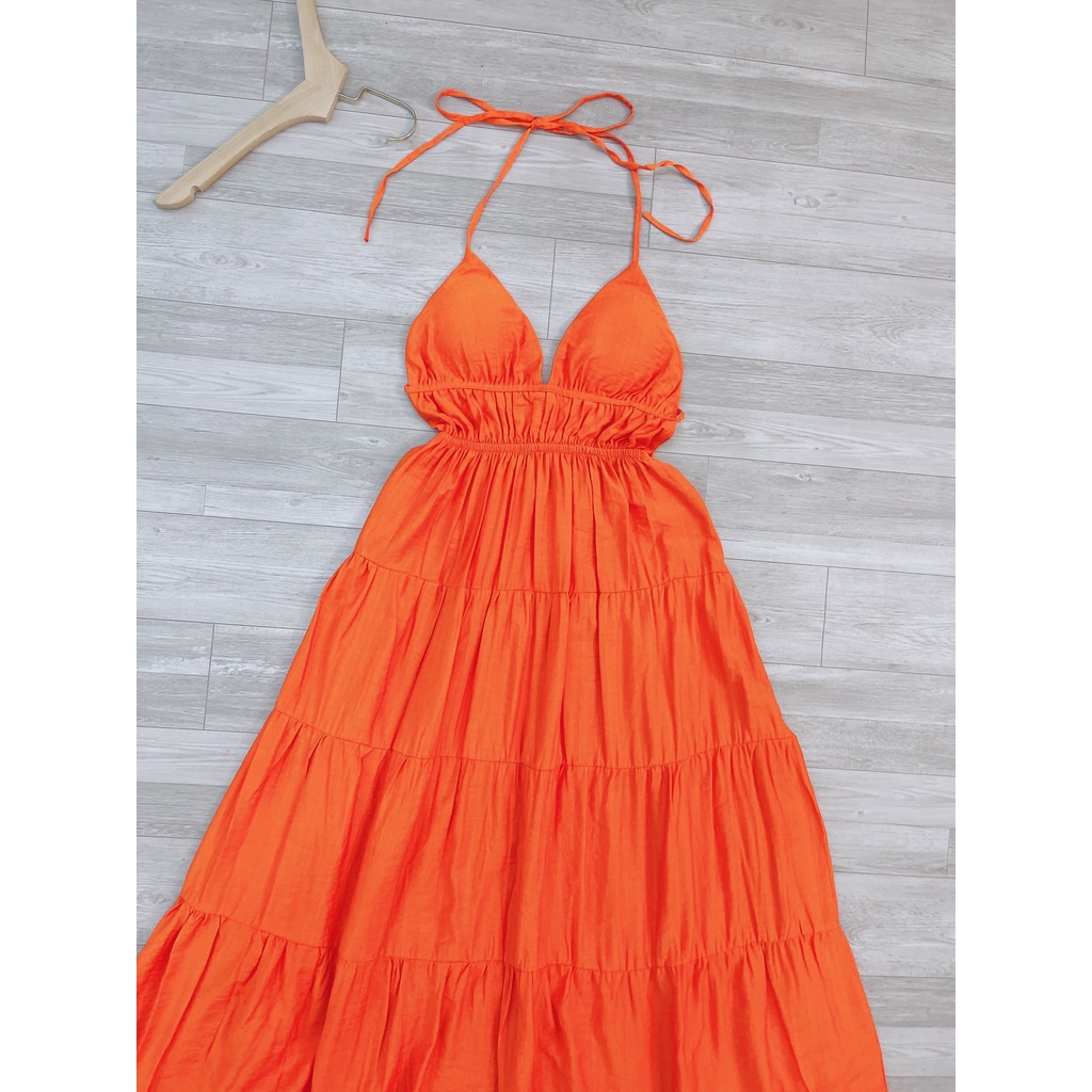 Váy 2s tầng đầm maxi cam 3 tầng xòe chất đũi tơ-Minxy shop | BigBuy360 - bigbuy360.vn