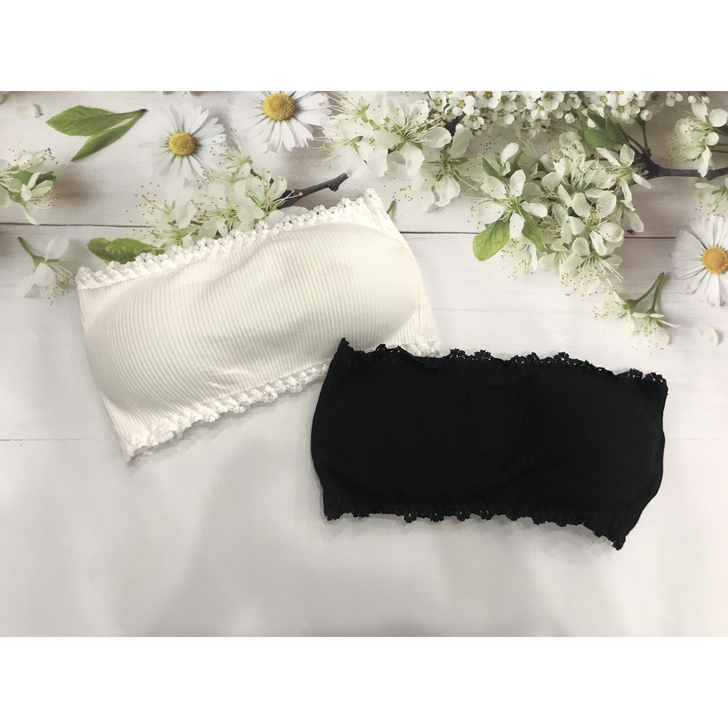 Áo lót bra viền hoa ren cup ngang ngực, bralette cotton co dãn tốt, Leblur