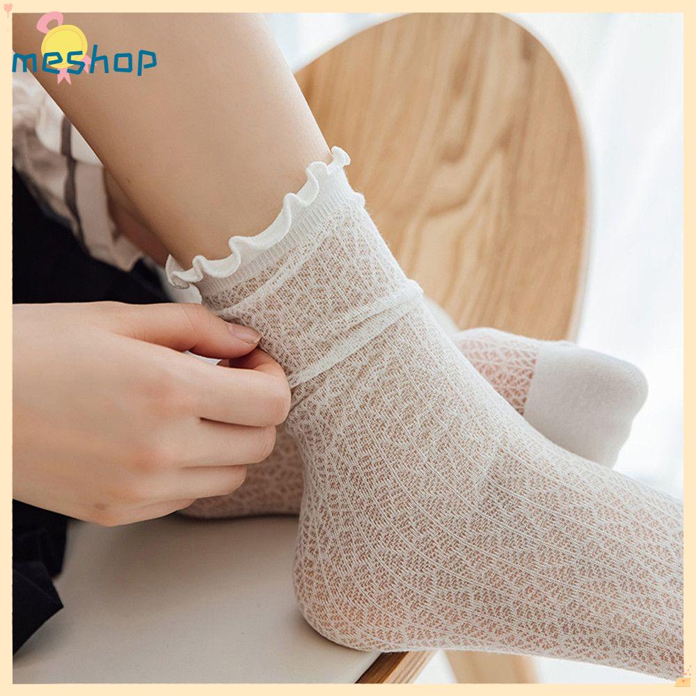 Vớ Ren Co Giãn Đính Nơ Hóa Trang Cô Hầu Màu Trắng Đen Chất Lượng Cao