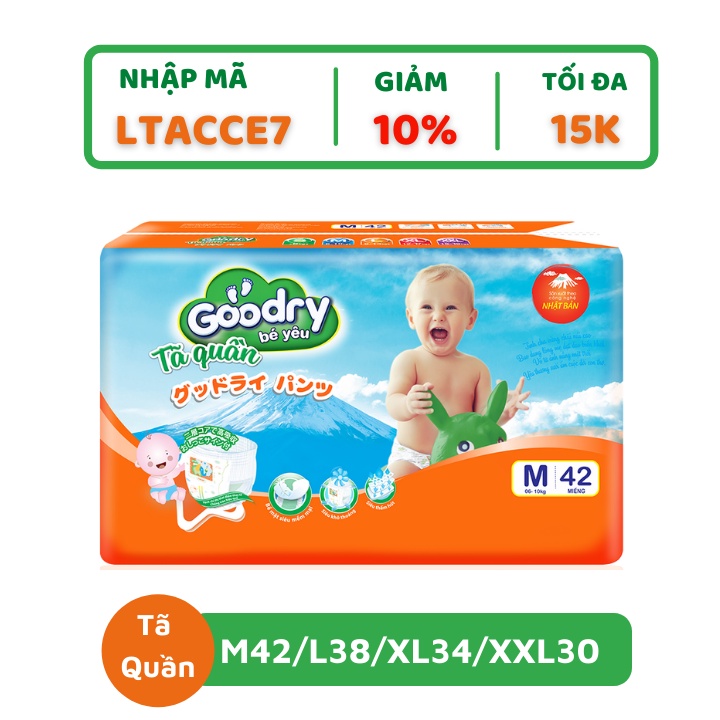 Tã quần Goodry M42/L38/XL34/XXL30 - Công nghệ Nhật Bản thấm hút nhanh - Siêu mềm mại, khô thoáng