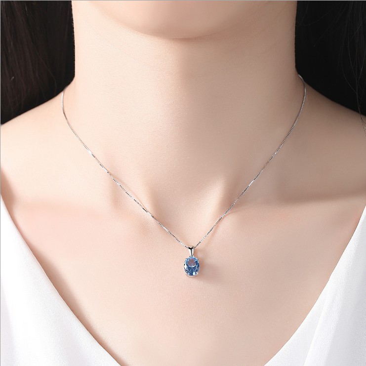Bộ Trang Sức Bạc Nữ S925 Đá topaz Màu Xanh Sang Chảnh BDM2311 - Bảo Ngọc Jewelry