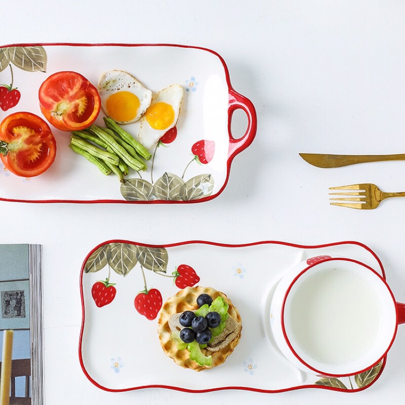 Bộ bát đĩa dâu tây 🍓 sứ xương - Hàng loại 1 - Giá tốt nhất