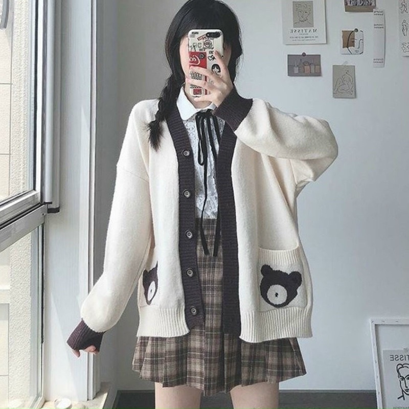 Áo Cardigan Túi Gấu Chất Len Dày Mịn Form Rộng Dáng Vừa Xinh Xắn, Labibi