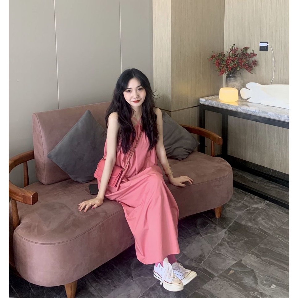 Đầm cotton hai dây hở lưng cho bé gái