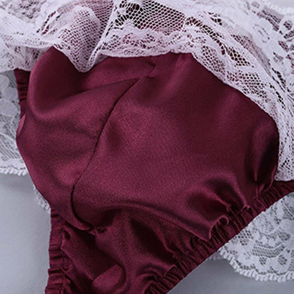 Quần lót nam G-String vải satin ren xuyên thấu gợi cảm