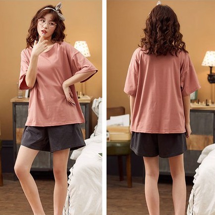 Bộ Đồ Ngủ Tay Ngắn Dáng Rộng Vải Cotton Mỏng Thời Trang Mùa Hè Cho Nữ Size M-3Xl