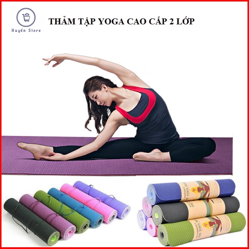 Thảm Tập YOGA, GYM Cao Su Non TPE Đúc Nguyên Khối 1 Lớp Định Tuyến Chống Trượt Tập Thể Dục Tại Nhà 6mm