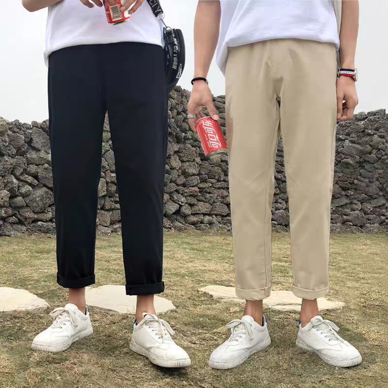 Quần Kaki Suông Unisex Nam Nữ Lưng Thun Hot Trend Có Dây Rút