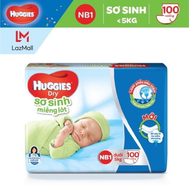 Miếng lót sơ sinh Huggies Dry newborn 1 100 miếng / newborn 2 60 miếng