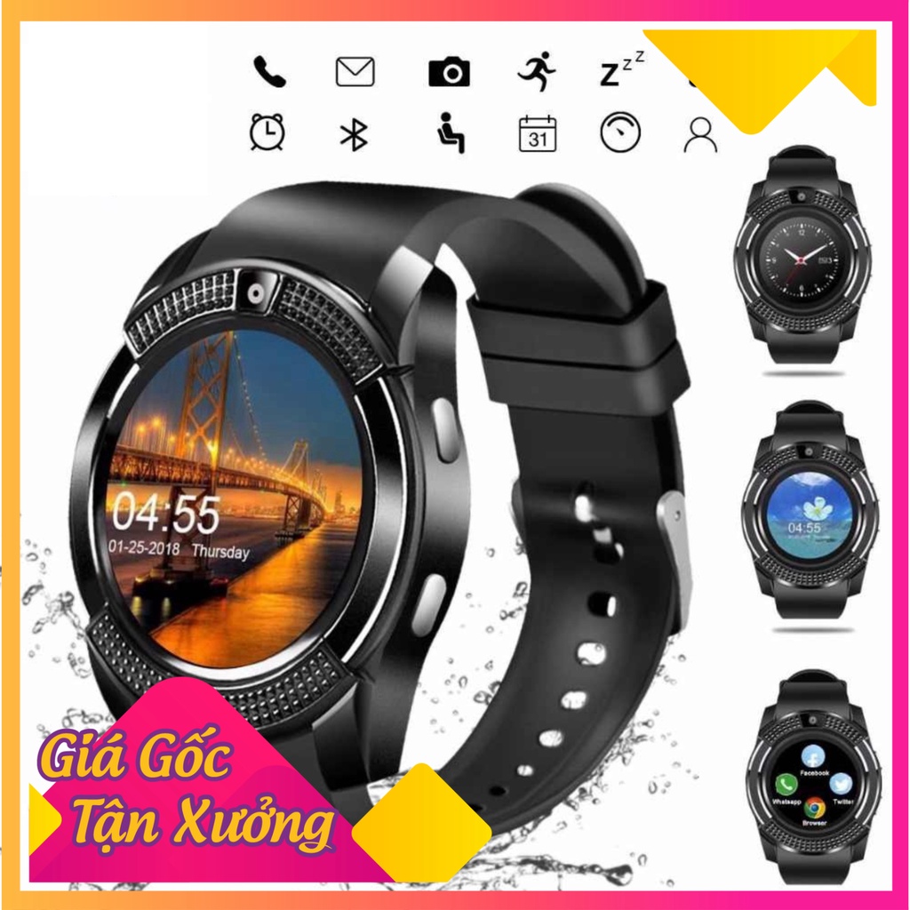 Big sale Đồng Hồ Thông Minh V8, Đồng Hồ V8 Màng Hình LCD 1,22" Cảm Ứng Mặt Tròn Sang Trọng, Smartwatch Nghe Gọi Kết Nối