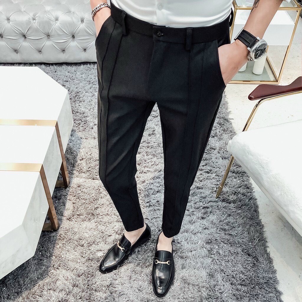 Quần tây âu nam trơn xếp ly 2 đường sắc nét chuẩn from hàn quốc