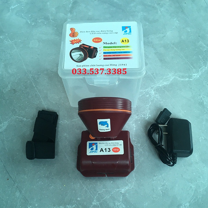 Đèn pin đội đầu, đèn pin sạc A13 JIPAL kiểu dáng nhỏ gọn công suất 50W
