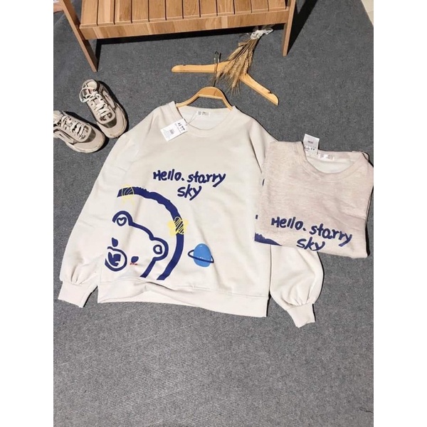 Sweater Nỉ Hello về hàng sẵn kho be và xám form 60kg | BigBuy360 - bigbuy360.vn