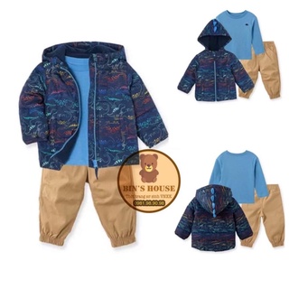 Set 3ct áo phao+áo thun+quần khủng long cho bé trai sz 1-4y