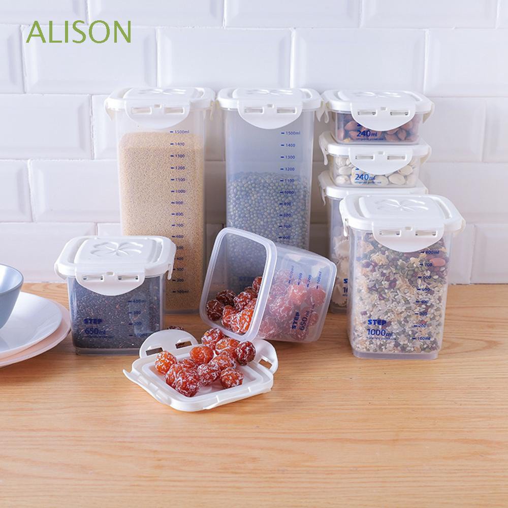 ALISON Sealed Food Container Plastic Seal Box Storage Box for Cereal Snack 240/650/1000/1800ml for Organizing Jars Home Clear Grains Tank