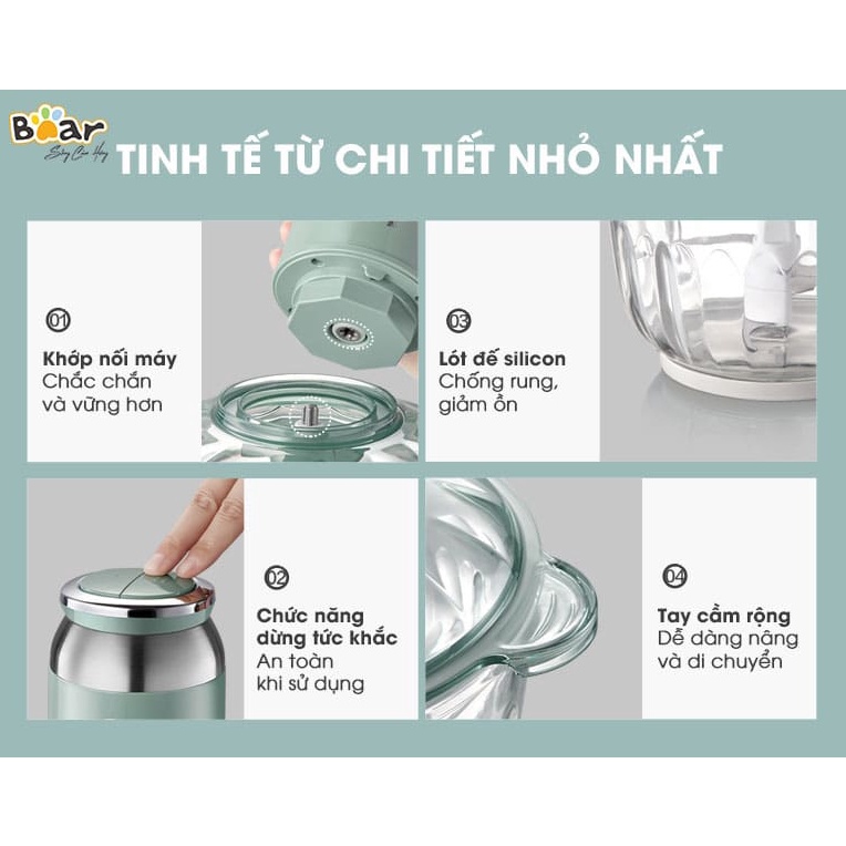 Máy xay thịt Bear QSJ-C04R8S dung tích 2.5L, công suất cực khoẻ 350W, lưỡi dao thép không gỉ - HÀNG CHÍNH HÃNG