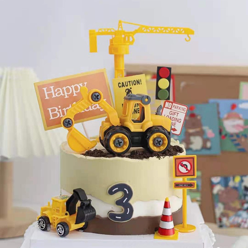 Bộ 6 Xe Cần Cẩu Trang Trí Bánh Kem Sinh Nhật Cho Bé