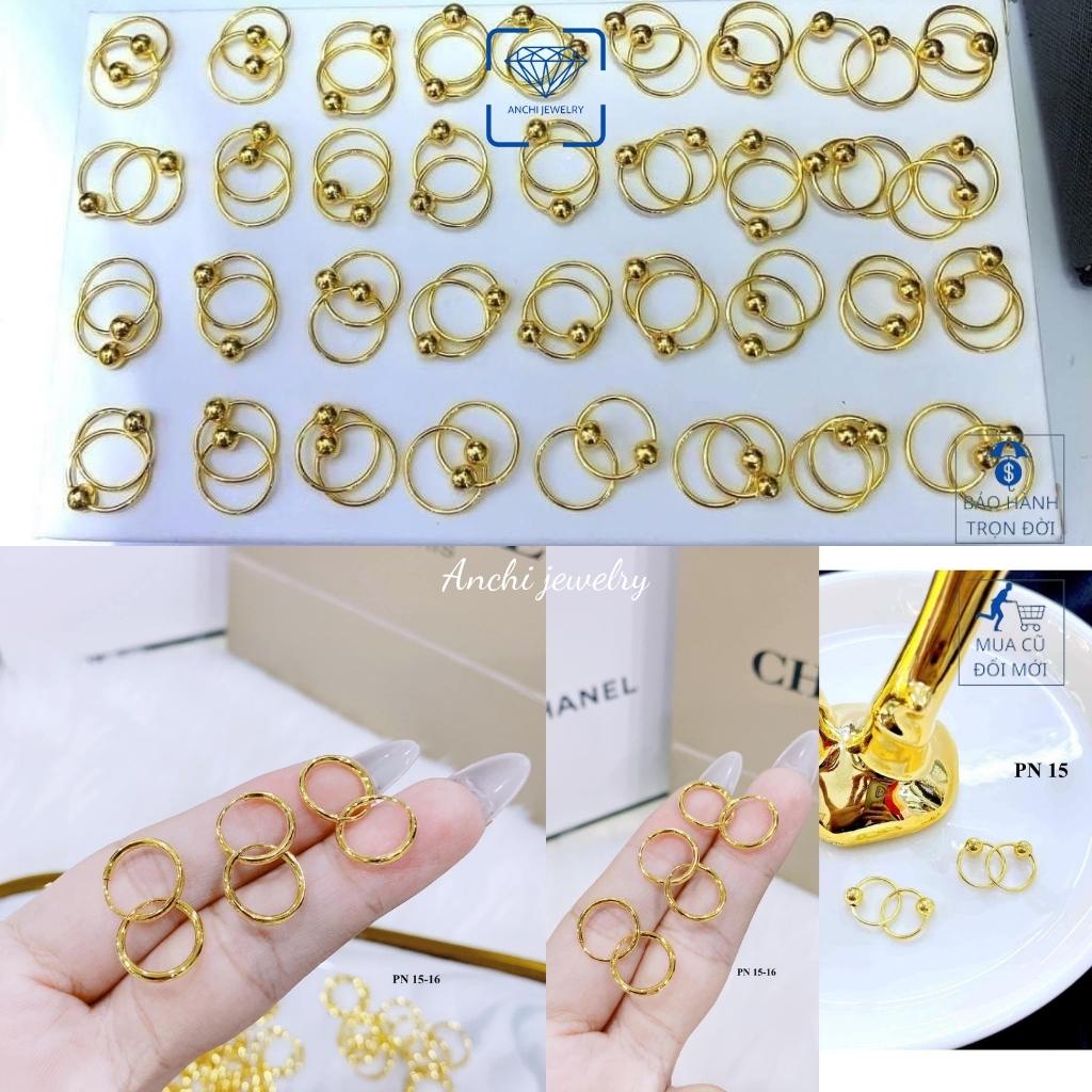 Khuyên tai tròn trơn đơn giản, có giấy bảo đảm của tiệm Anchi jewelry