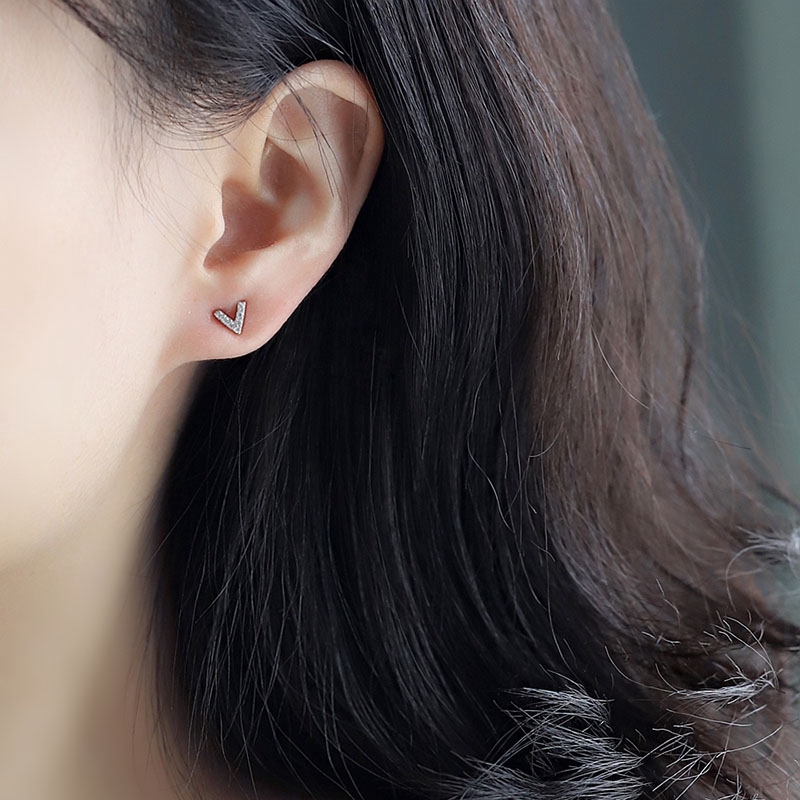 Bông Tai Mạ Bạc 925 Hình Chữ V Đính Đá Thời Trang Dành Cho Nữ