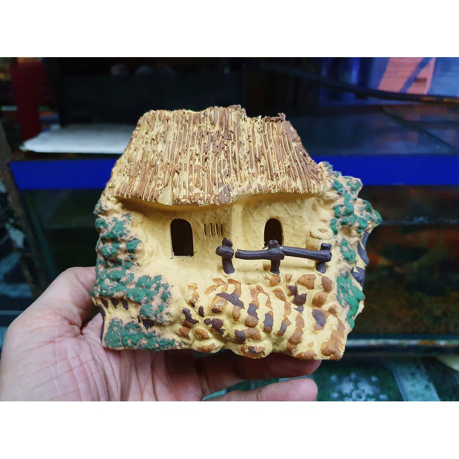 NHÀ GỐM SỨ TRANG TRÍ HỒ CÁ NON BỘ 13x8x10cm