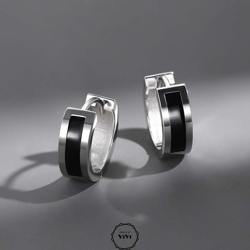 Bông tai bạc nam kiểu tròn phong cách Classic – khuyên tai bạc ViVi_Gift