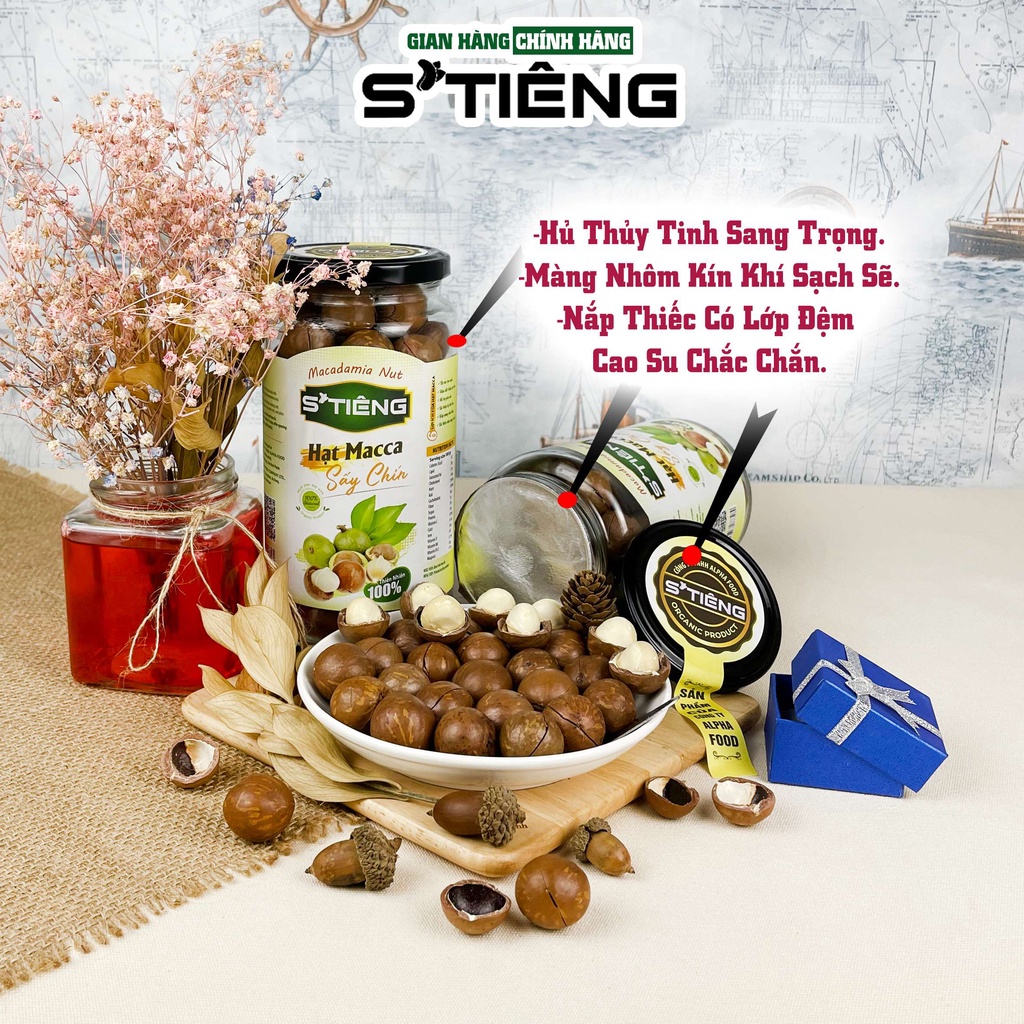 500Gr Hạt MACCA Sấy Chín Nứt Vỏ STIENG, Giòn Ngon Chuẩn Vị Hủ Thủy Tinh