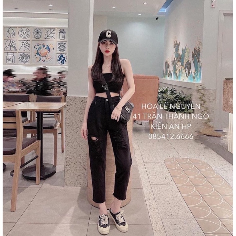 [RẺ VÔ ĐỊCH] Quần jeans nữ baggy rách cạp cao may gấu