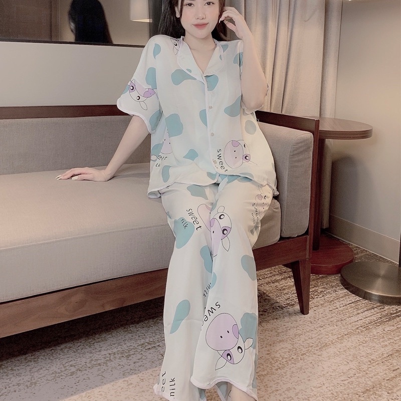 Đồ bộ pijama, bộ lụa măc nhà satin cao cấp cánh dơi hoạ tiết dễ thương