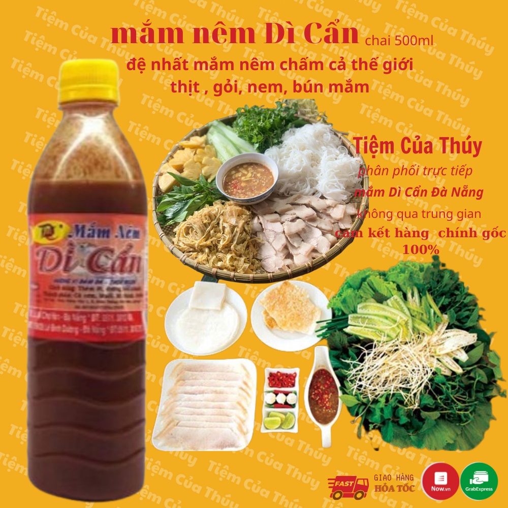 Mắm nêm Dì Cẩn Đà Nẵng  chính gốc chai 500ml đệ nhất mắm nêm chấm thịt gỏi bún