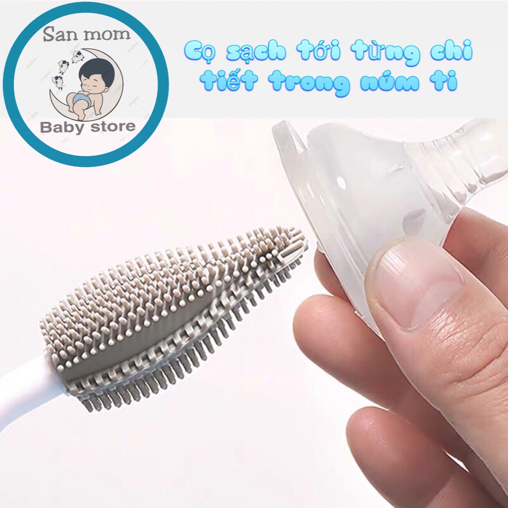 Cọ Rửa Bình Sữa Silicon, 2 Chi Tiết Bao Gồm Cọ Bình Sữa Và Cọ Núm Ti Xoay 360 Độ, Silicon Siêu Mềm Dễ Dàng Vệ Sinh