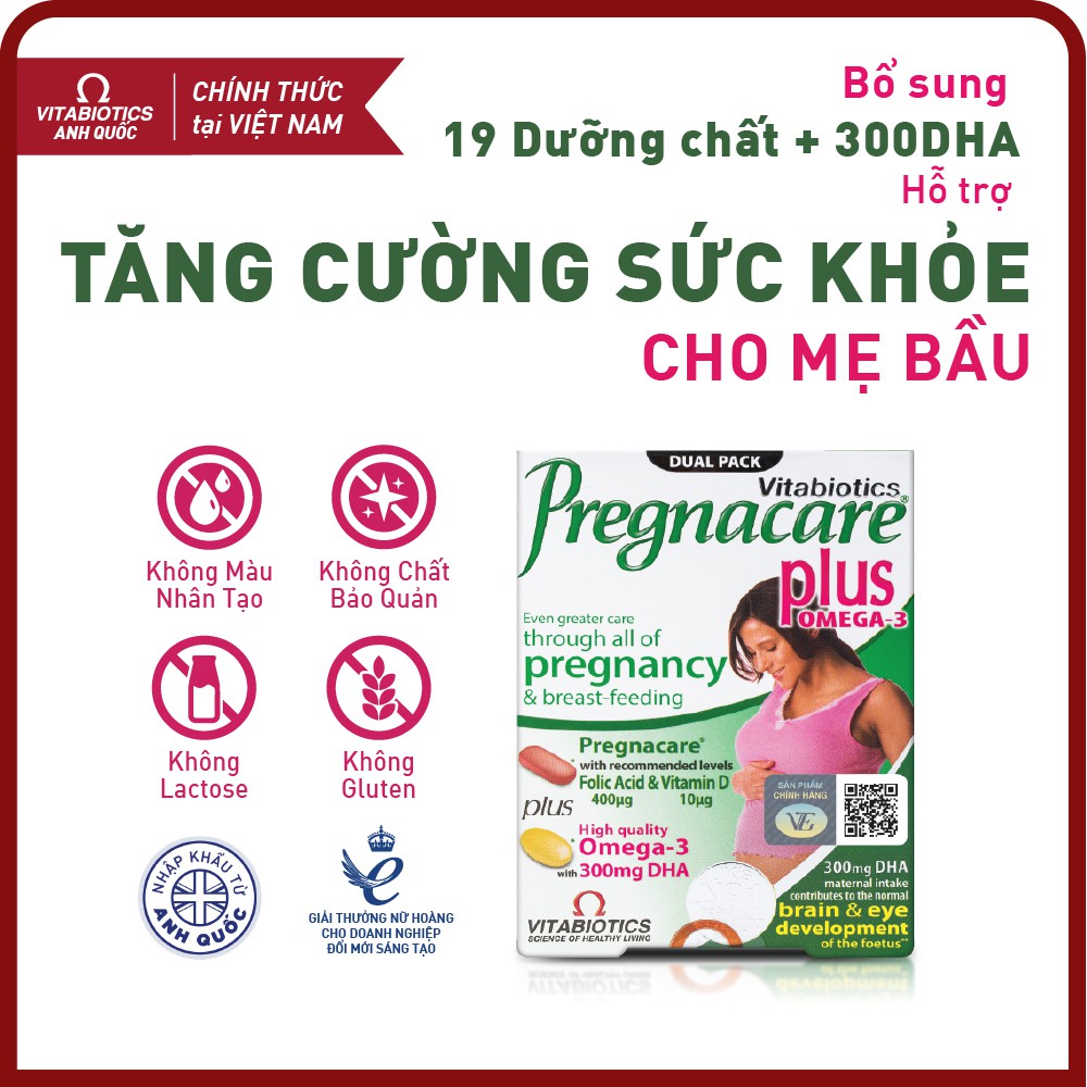Viên Uống Cho Mẹ Bầu Vitabiotics PREGNACARE PLUS OMEGA-3 Tăng Cường Sức Khỏe Nâng Cao Đề Kháng Hộp 56 Viên
