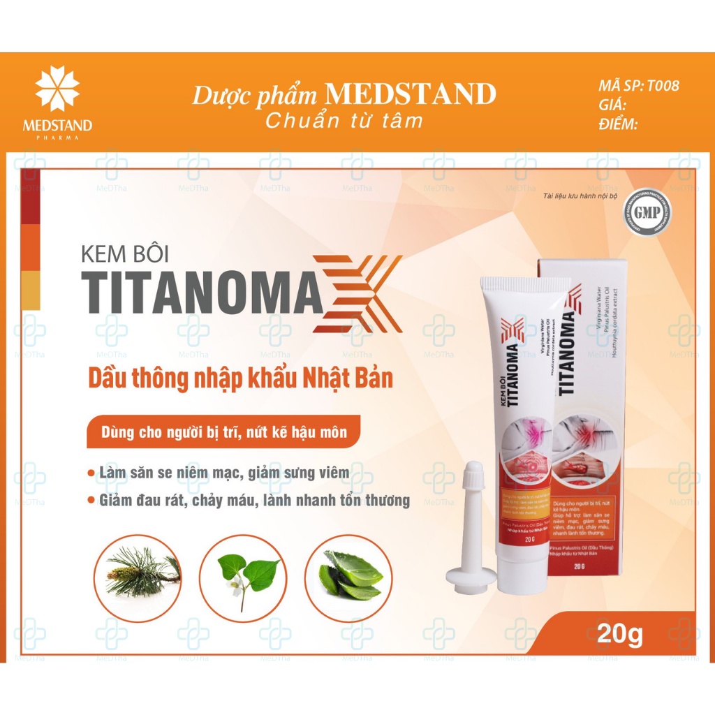 Kem bôi trĩ TITANOMAX - Làm săn se niêm mạc, giảm sưng, đau rát (Tuýp 20g) Dược Medstand [Chính hãng]