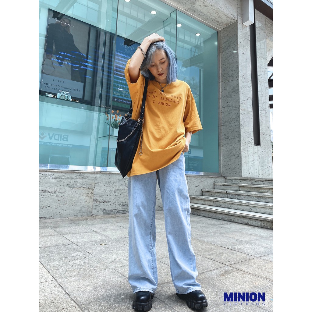 Quần jeans suông MINIONCLOTHING21 lưng cạp cao Unisex nam nữ chất jean cao cấp dày dặn đứng dáng Streetwear Q8810