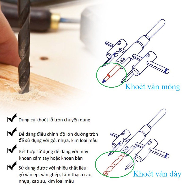 Mũi Khoan Khoét Lỗ Thùng Loa, Lỗ Đèn Thạch Cao Âm Trần 120mm 200mm 300mm (Bộ Mũi Khoét Lỗ Gỗ Thạch Cao Trần)