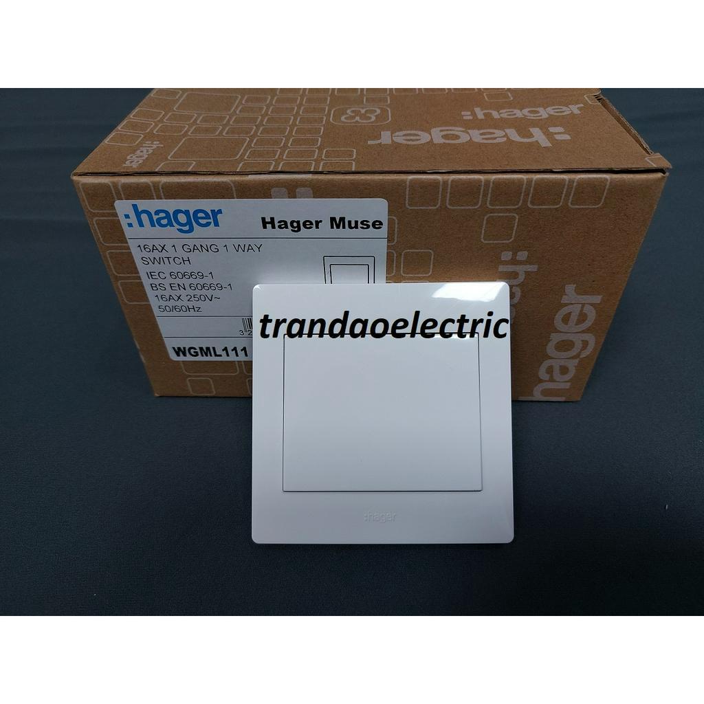 Công tắc đơn 1 / 2 chiều 16A màu trắng Hager - WGML111 / WGML112
