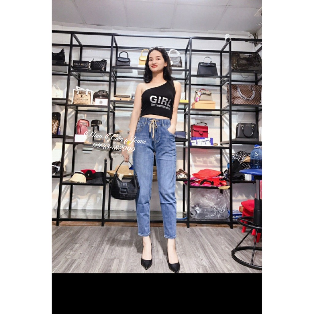 Quần Jeans Nữ Xanh Xước Cạp Chun [Ảnh Thật ]