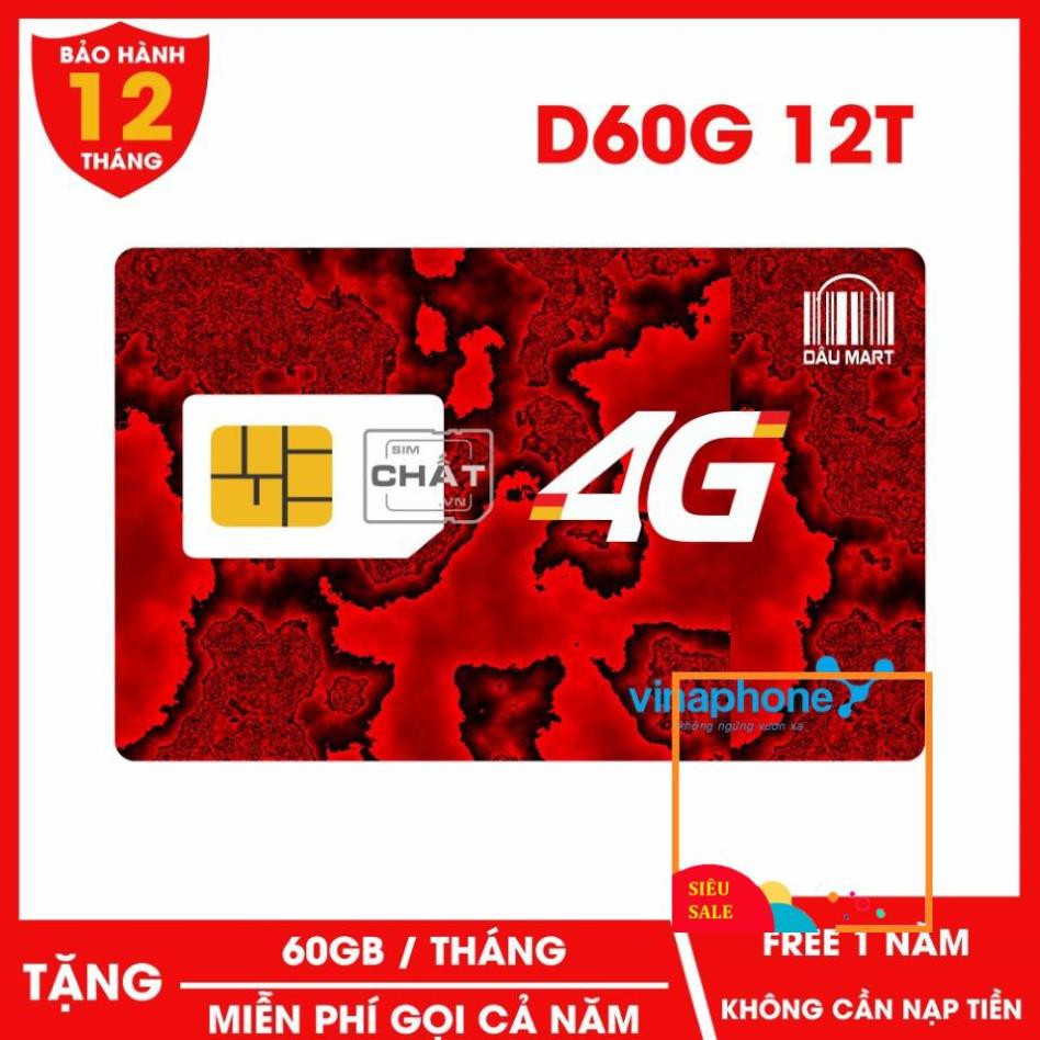 SIM 4G Vinaphone VD89 VD149 D60G 12T Tặng 120GB / Tháng Miễn Phí Nghe Gọi & SMS 12 Tháng Không Cần Nạp Tiền - Dâu Mart