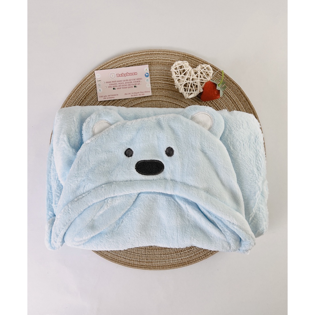 Chăn Ủ Sơ Sinh Hình Gấu Có Mũ KT 82 x 99cm, Khăn Choàng Ủ Minizon Cho Bé Babibu - CUHG