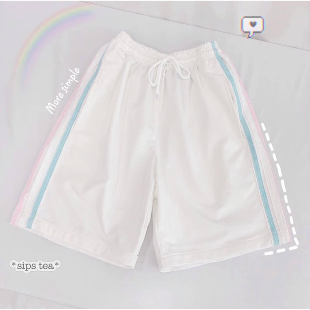 Quần Short Đùi 3 Sọc CARLA Unisex Shorts ống rộng cạp chun trơn màu ĐEN | TRẮNG | XANH Ulzzang