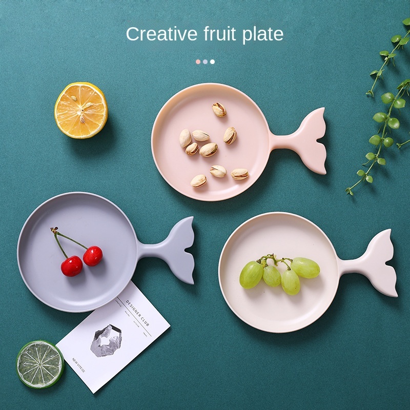 Đĩa Đựng Trái Cây/ Bánh Kẹo/ Snack Có Tay Cầm Bằng Nhựa Hình Cá Hoạt Hình Nhỏ Sáng Tạo Cho Nhà Bếp