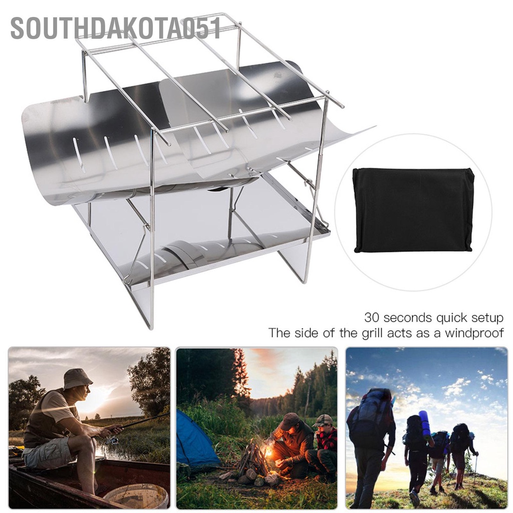 [Hàng Sẵn] Bếp Nướng Than BBQ Bằng Thép Không Gỉ Thiết Kế Gấp Gọn Tiện Dụng ngoài trời【Southdakota051】