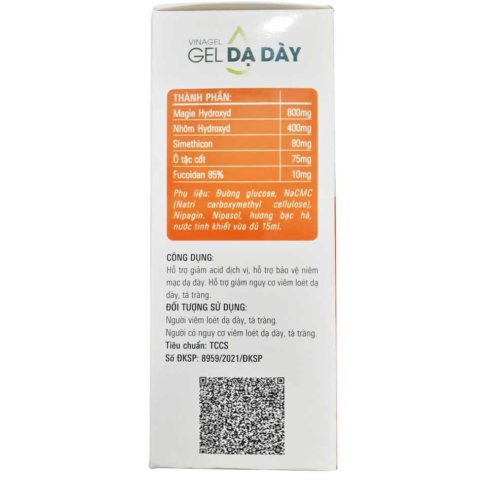 Vinagel Gel Dạ Dày hỗ trợ giảm acid dịch vị, bảo vệ niêm mạc dạ dày - Hộp 20 gói x 15ml/gói - Boby