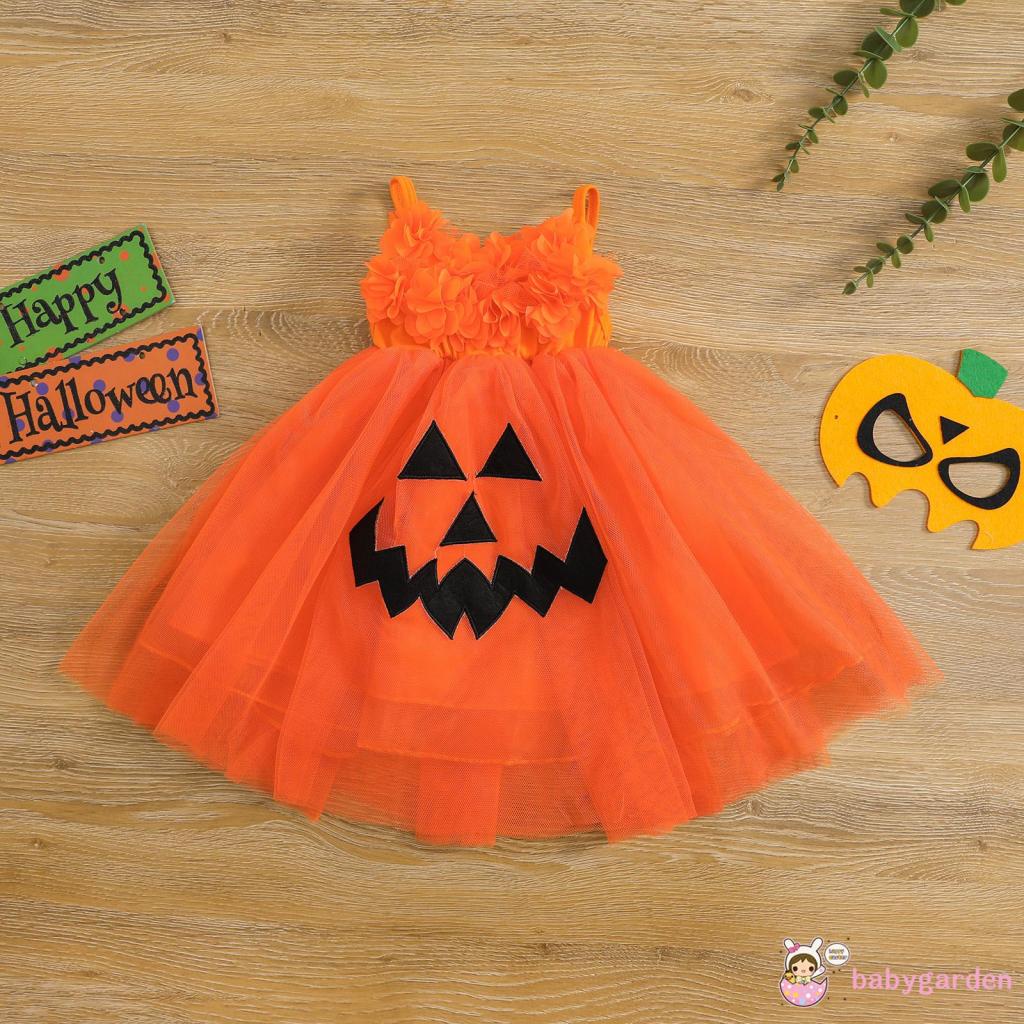 Đầm Công Chúa Hai Dây Phối Lưới Họa Tiết Đường Vân Hoa / Dấu Viền Trước Dịp Halloween Cho Bé Gái 6 Tháng-4 Tuổi