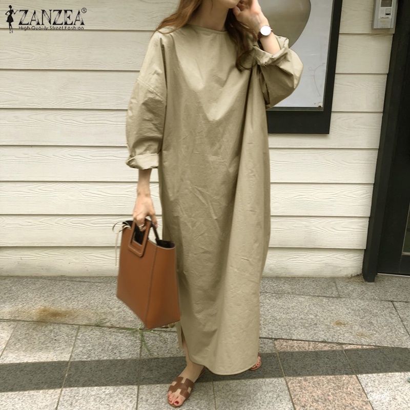 Đầm midi Zanzea chữ A tay dài thắt dây thời trang dành cho nữ