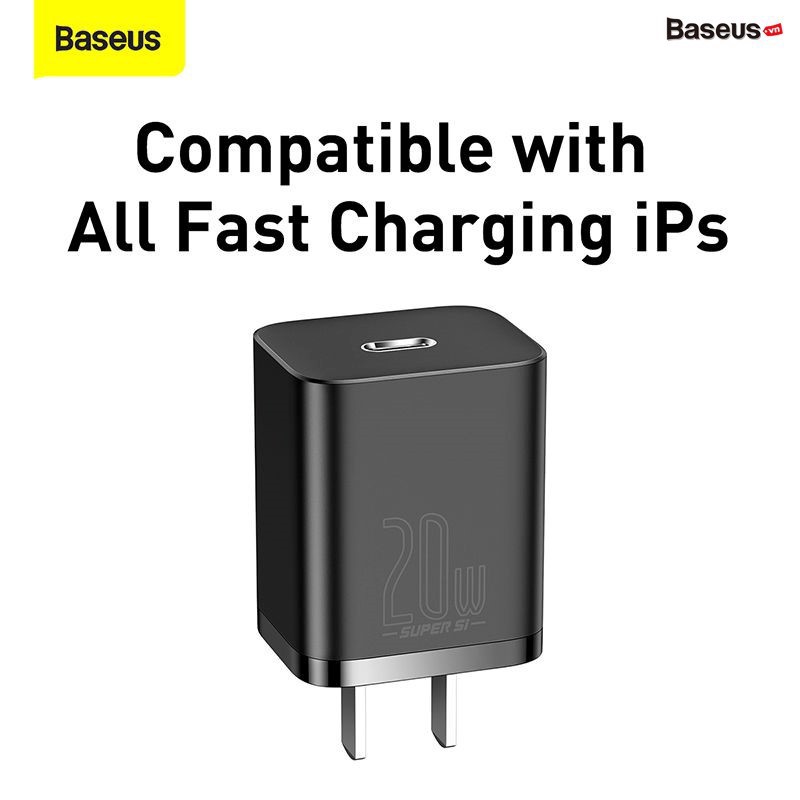 Bộ sạc nhanh 20W USB Type C Baseus Super SI Quick Charger QC3.0 PD cho iPhone [Củ Sạc 20W + Cáp Sạc 20W]