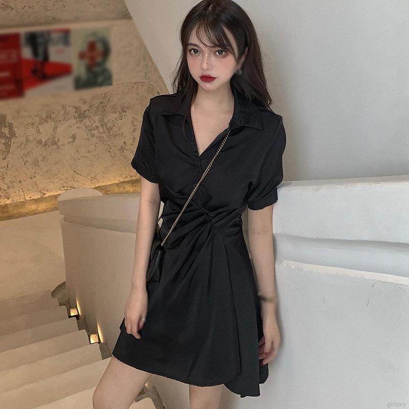 Đầm Ngắn Dáng Ôm Cổ Chữ V Phong Cách Hàn Quốc Nữ Tính